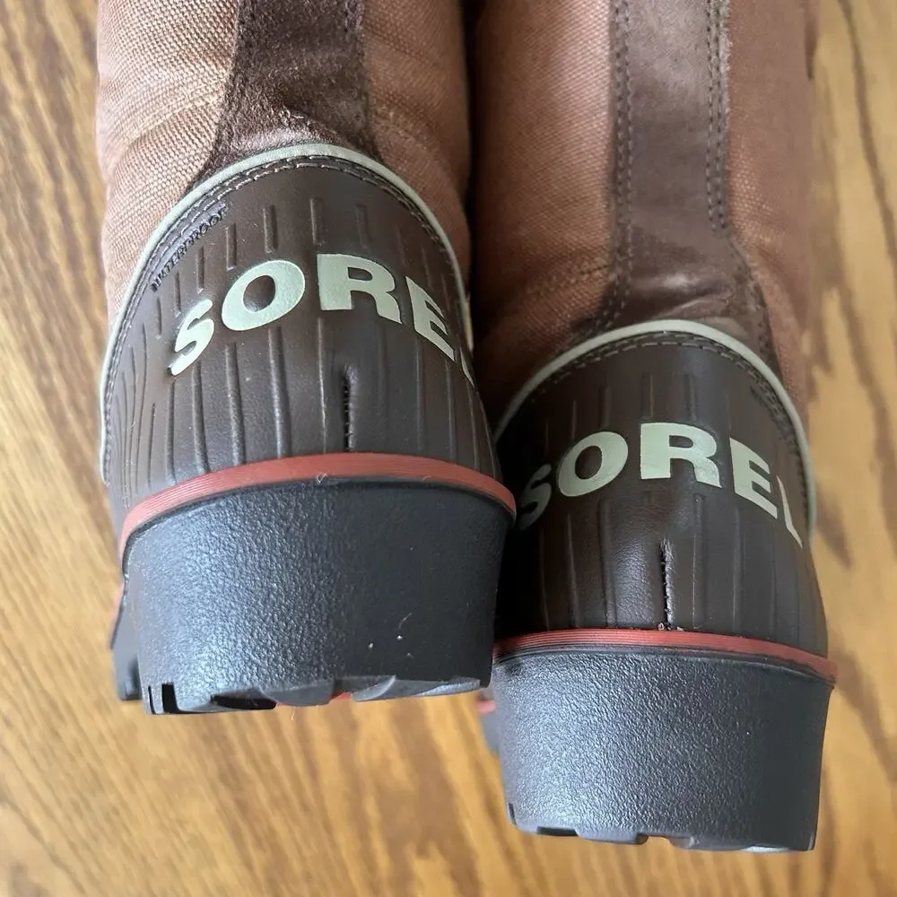 Sorel Women’s 8 Winter Snow Boots Brown Red Lace Faux Fur Tall Waterproof